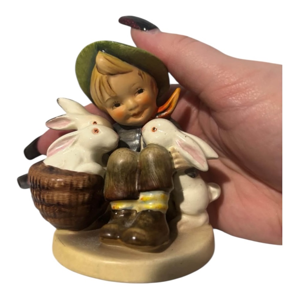 Hummel Goebel “playmates” figurine with rabbit Green and Brown Decor Accents